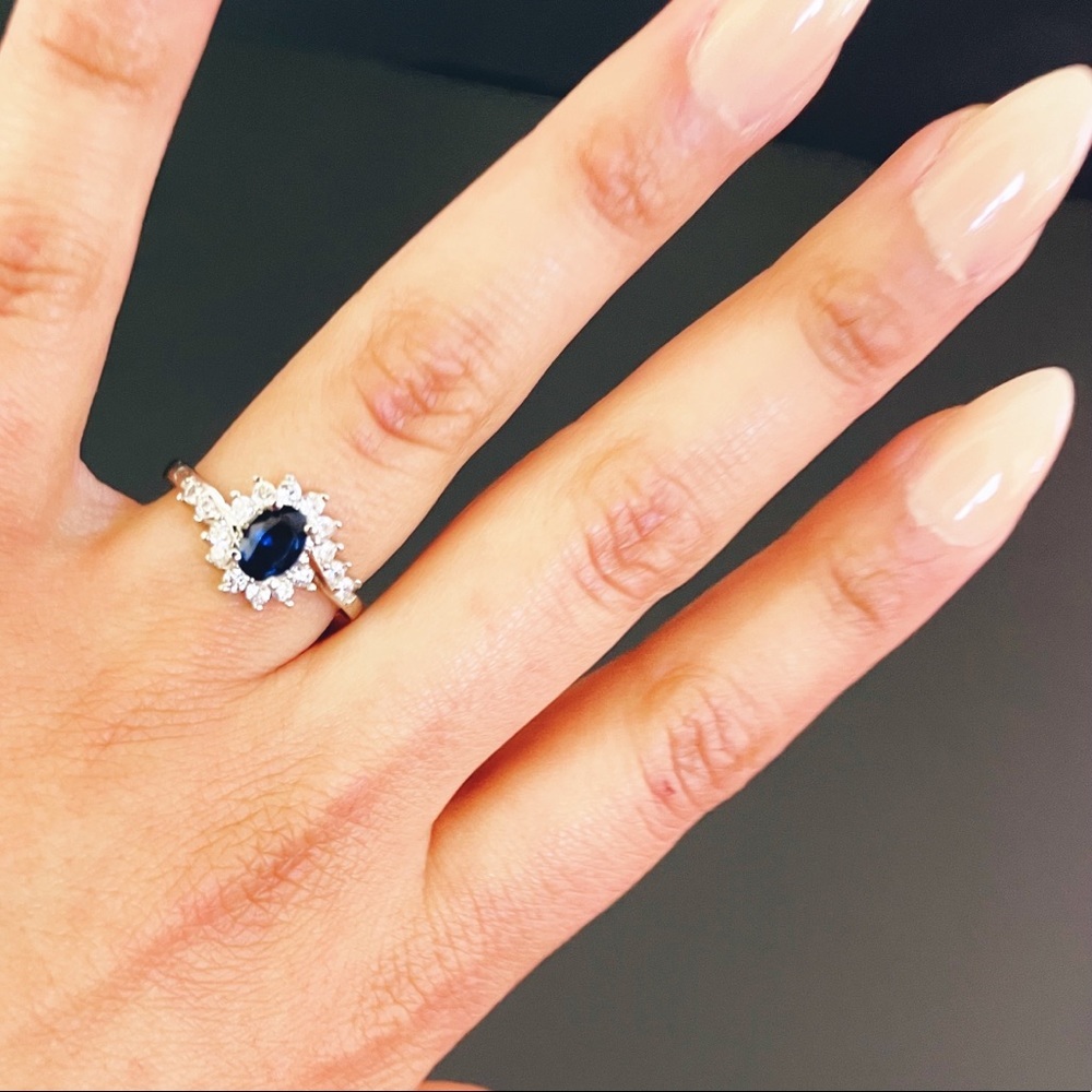 NWT Blue 925 Sterling Silver Ring Sapphire Cubic Zirconia Women’s Size 7 - Picture 9 of 9